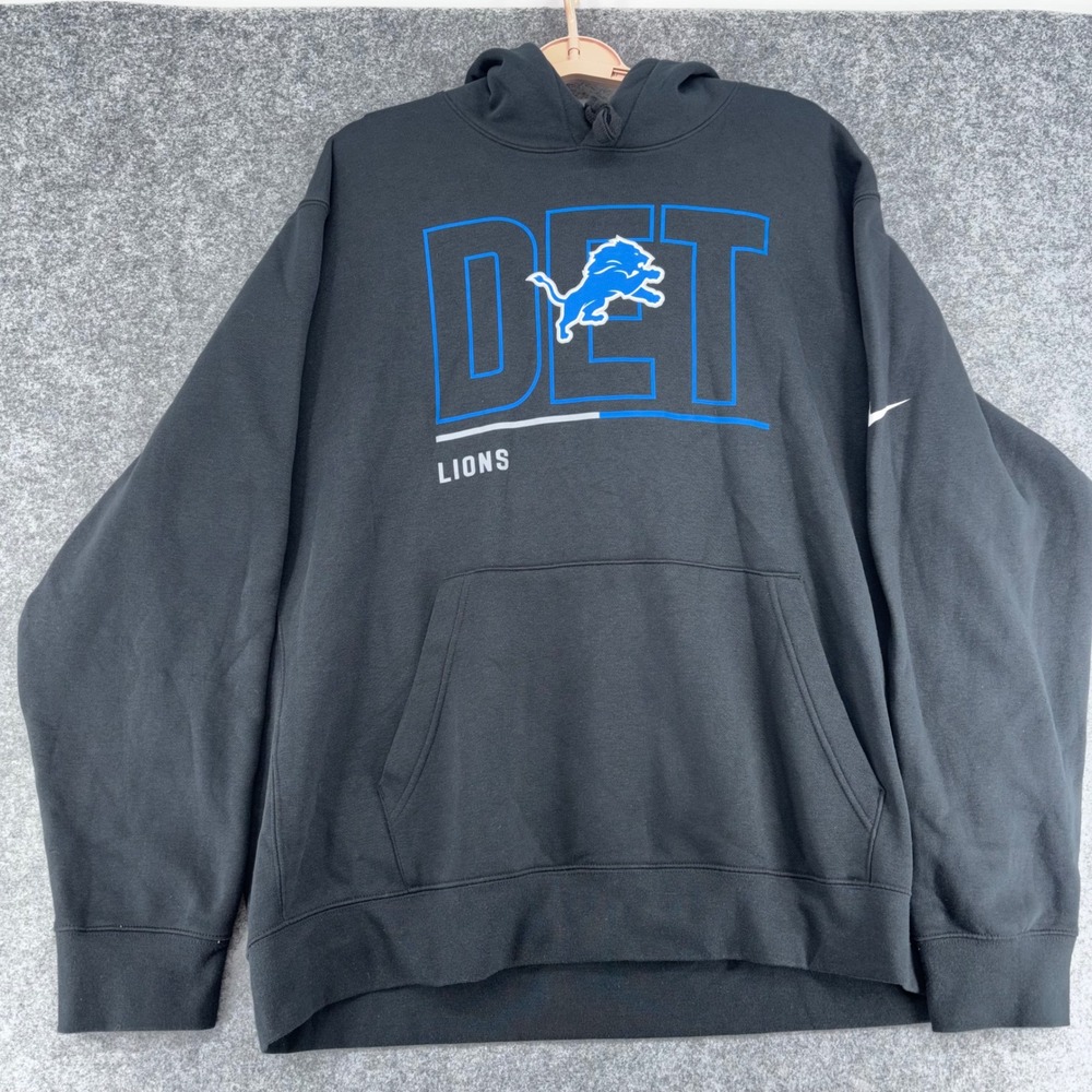 Nike Detroit Lions NFL Hoodie Mens XXL Black Blue Pullover NKDK-00A-9J-0YR